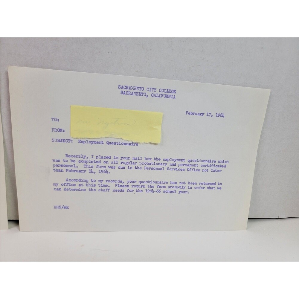 Vintage 1964 Sacramento City College Memos Faculty Ephemera California Lot